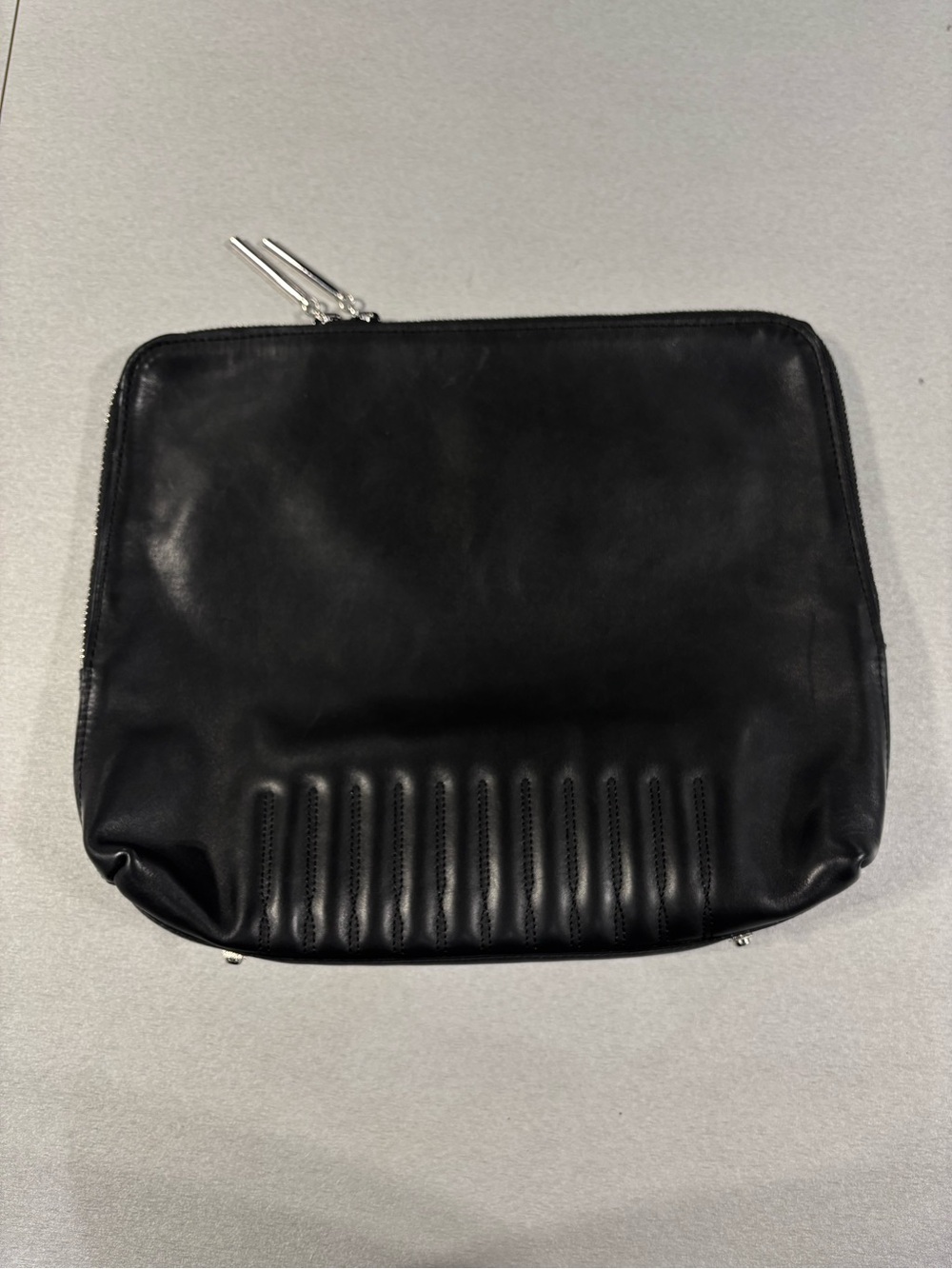 3.1 Phillip Lim Black Leather 31 Minute Laptop Sleeve with Ribbed Detail
